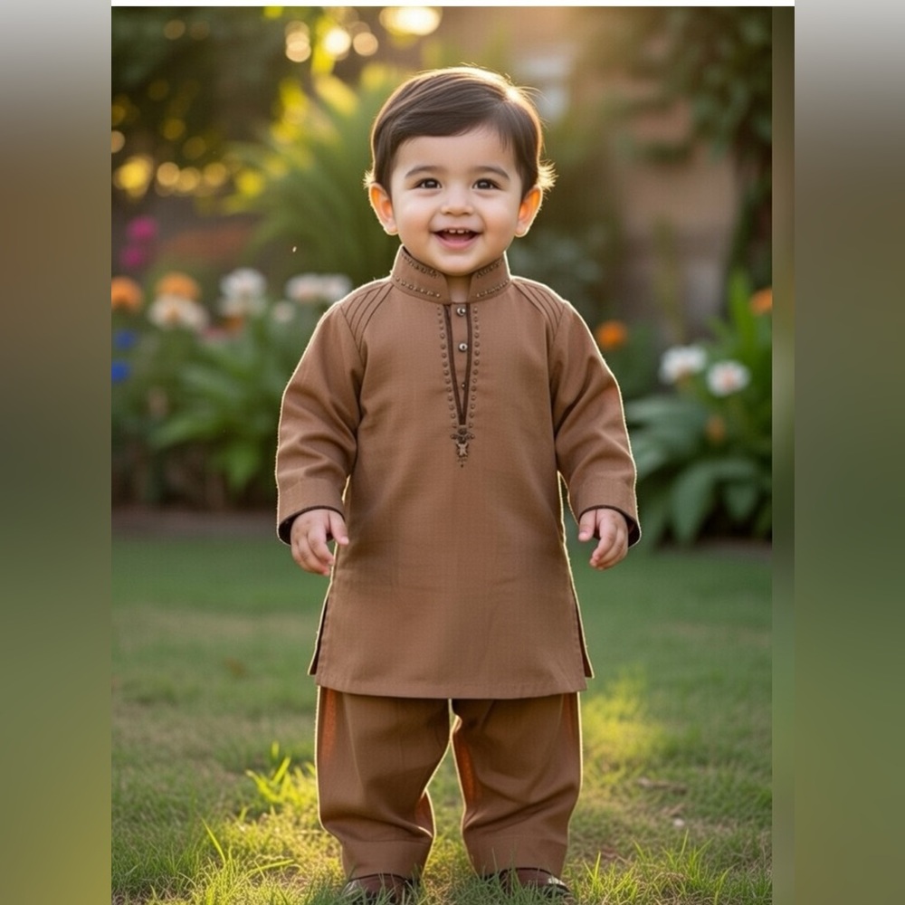 Junaid Jamshed Boy Toddler Size 2 Brown Outfit Set Kurta Pants Pakistani Indian